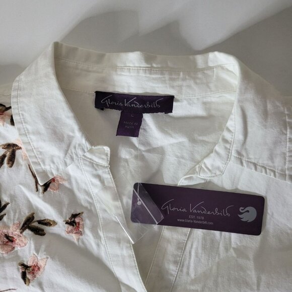 Gloria Vanderbilt Embroidered Button Down Shirt White Pink Floral Womens Large - Picture 5 of 12